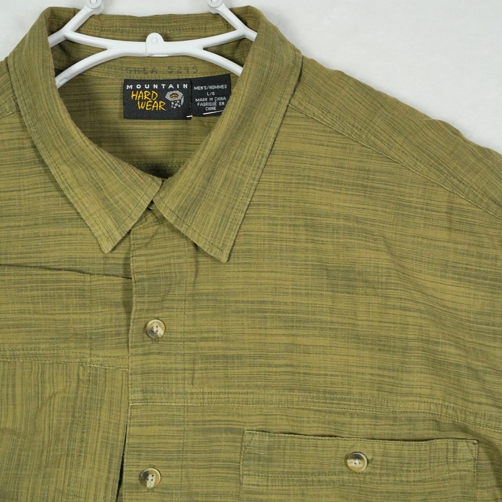 Mountain Hardwear Mens Olive Green Slub Short Sleeve Button Up Shirt‎ OM1328 L
